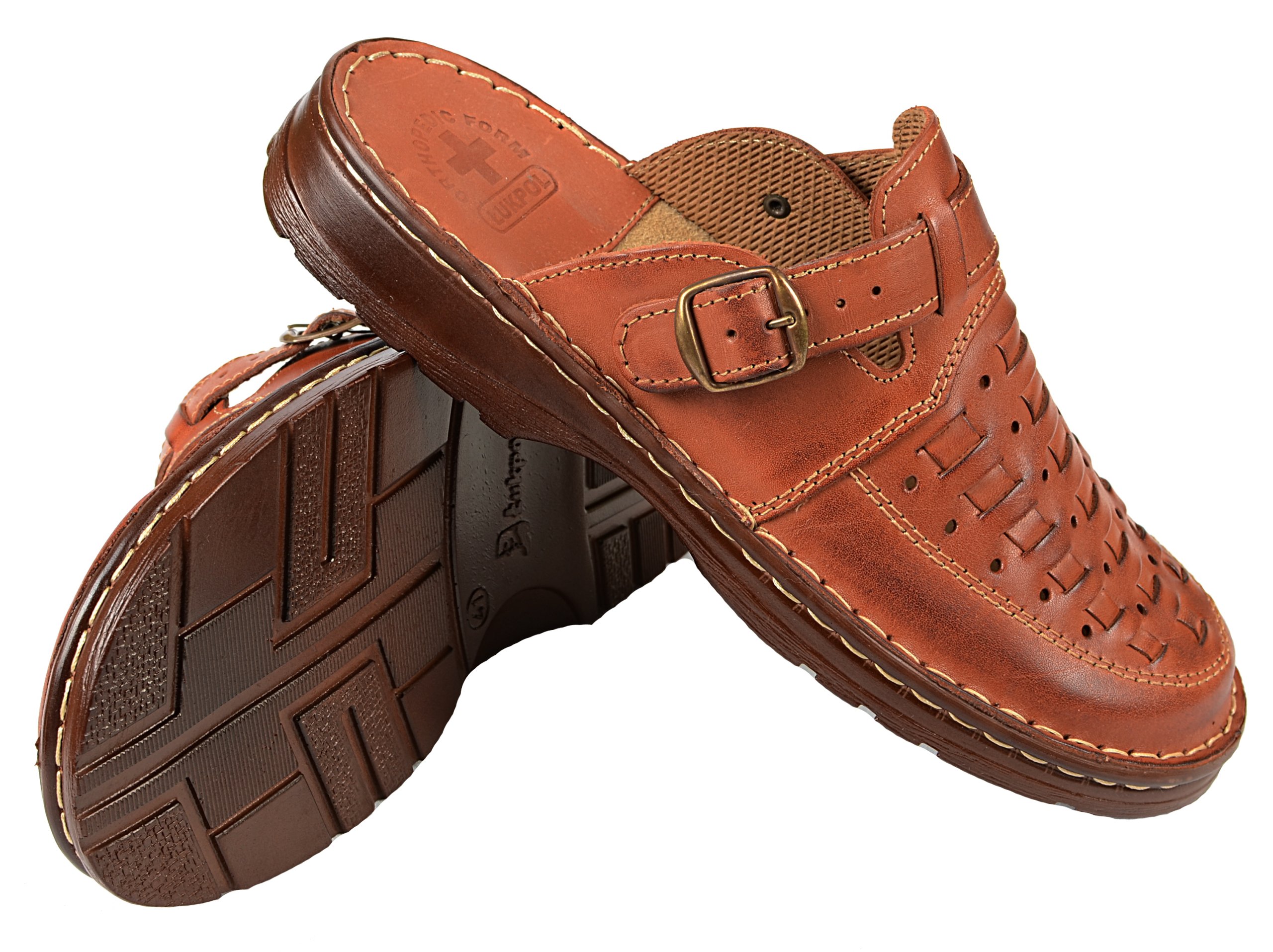 ŁUKPOL KLAPKI SKÓRA MĘSKIE 803 SKÓRZANE WYGODNE 41 Model 803