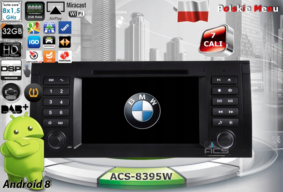 BMW E38 E39 E53 X5 RADIO NAWIGACJA ANDROID 8 WWA
