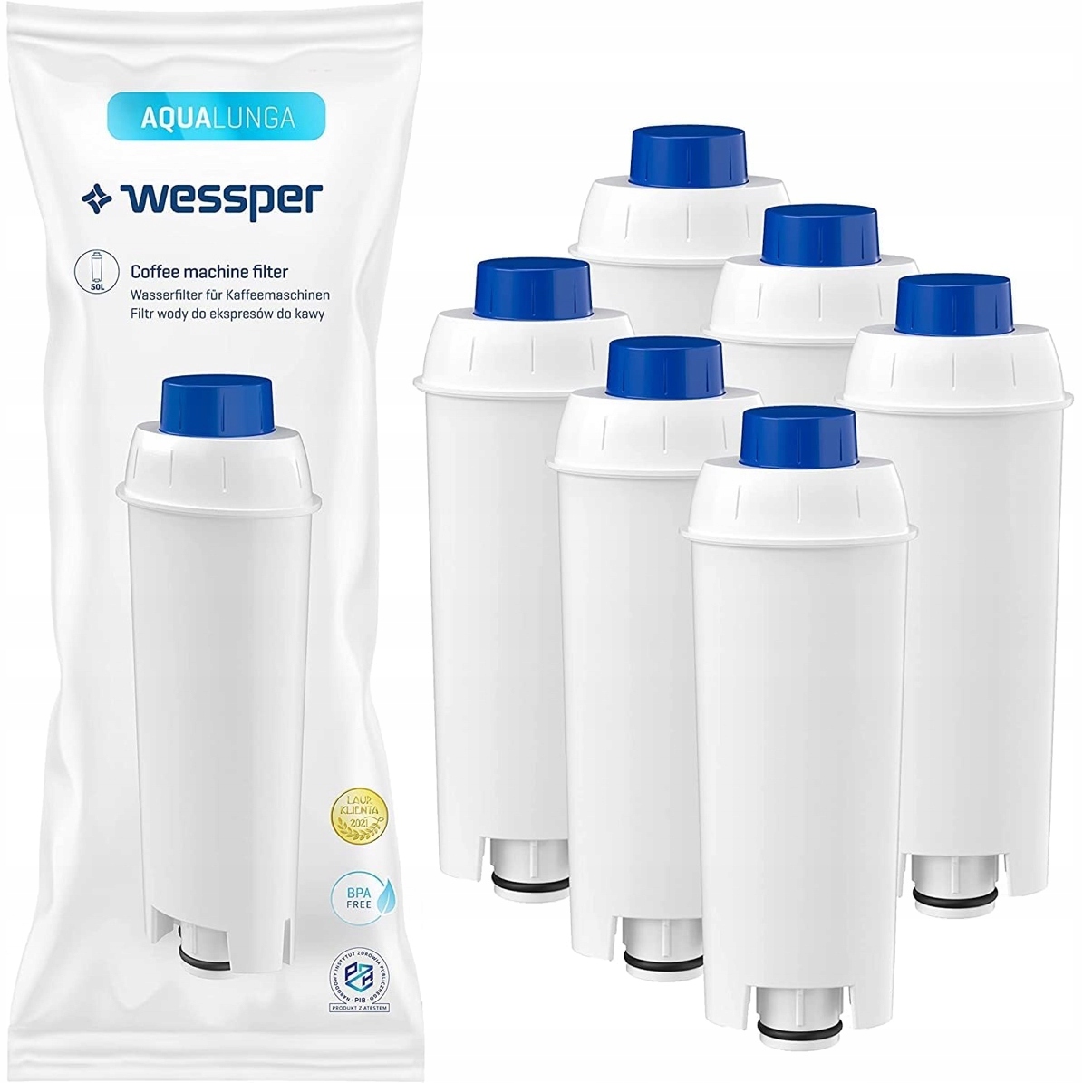 6x Filtry AquaLunga Wkład wody do Ekspresu DeLonghi Dinamica Plus Magnifica