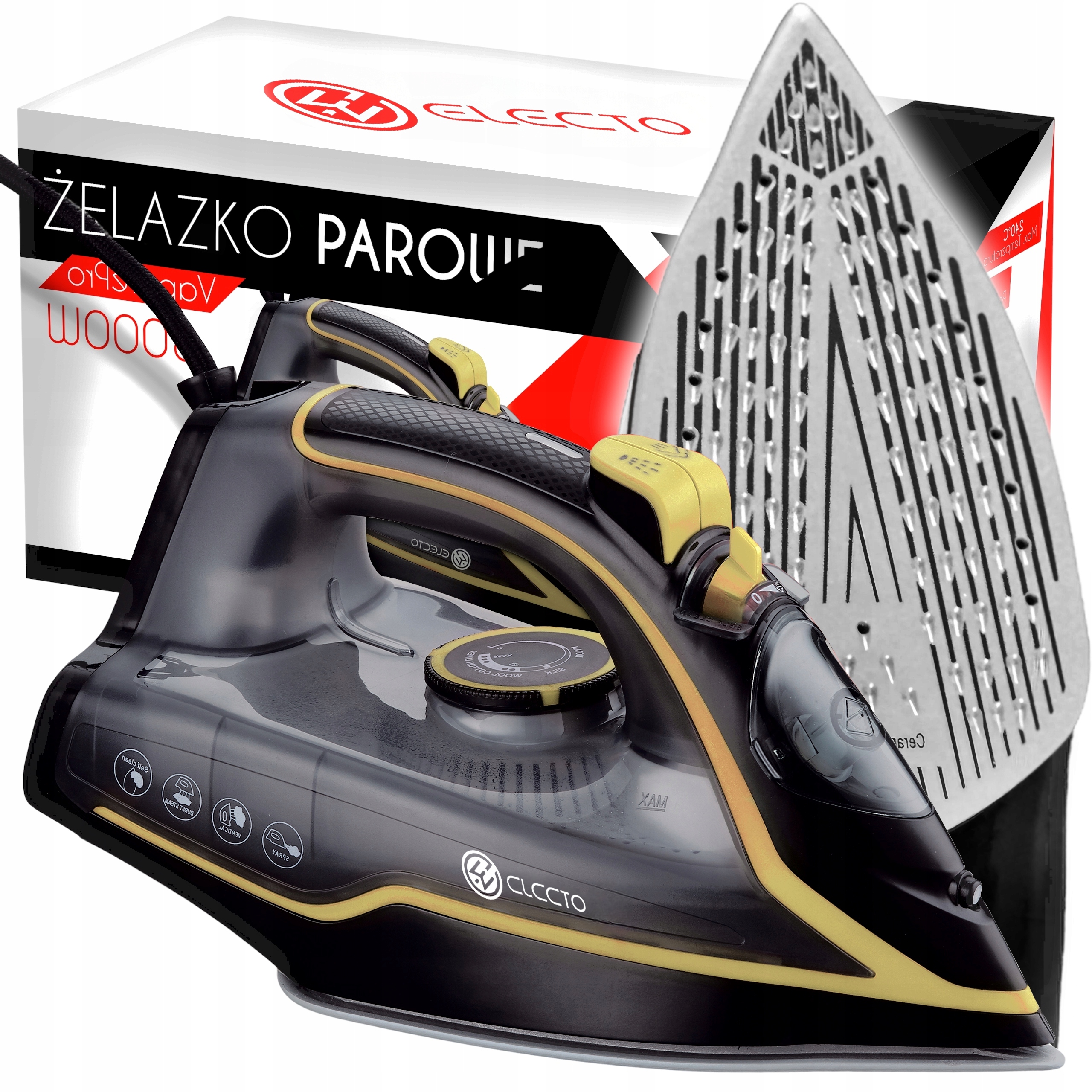 Mocne Żelazko Parowe Powłoka Ceramiczna 3000W 9w1 Strażak AntiDrip 140G/MIN