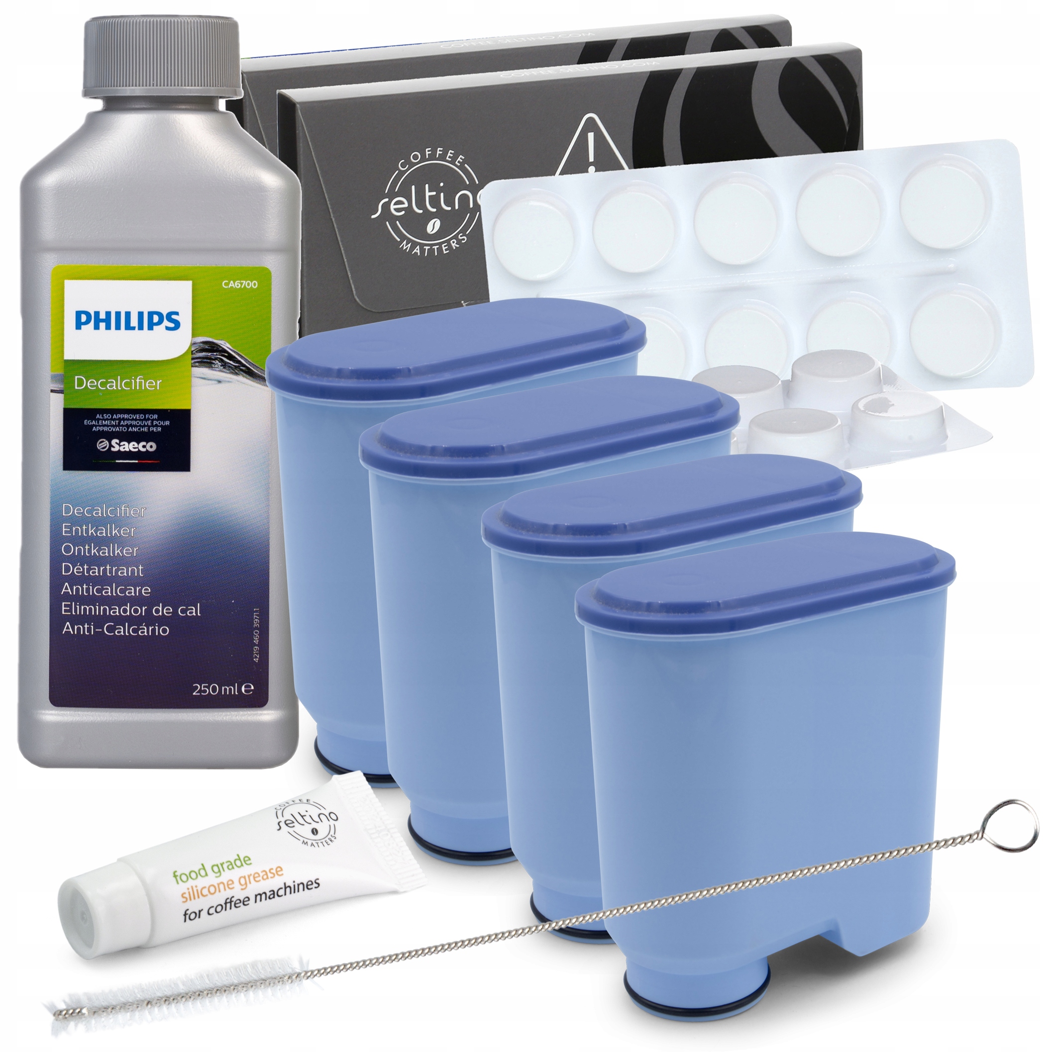 4x Filtr wody do ekspresu Philips LatteGo Odkamieniacz CA6700 Tabletki Smar