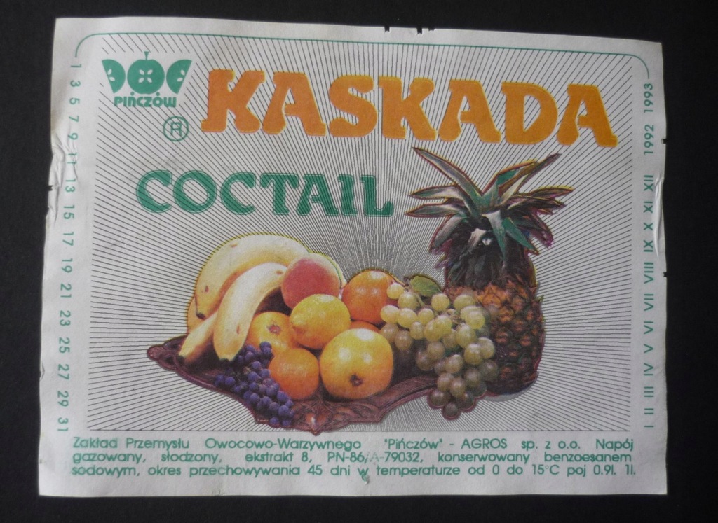 etykieta - WODA NAPÓJ ORANŻADA - KASKADA PIŃCZÓW