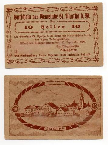 AUSTRIA / ST. AGATHA 1920 10 HELLER