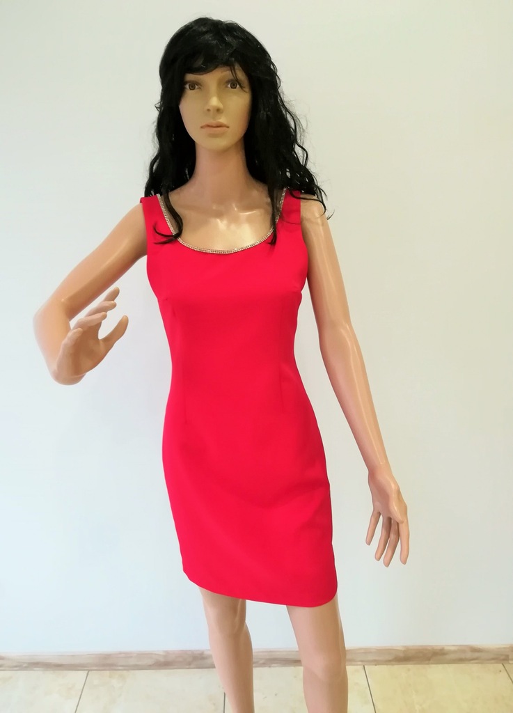 Sukienka suknia prosta krótka czerwona 36 S