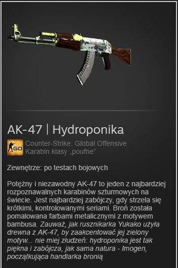 Skin AK-47 Hydroponika FT  CS:GO  3 naklejki !
