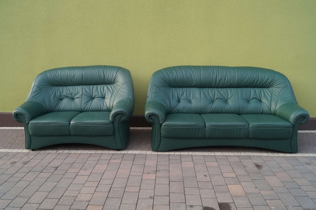 SKÓRZANY WYPOCZYNEK SKÓRA ZIELONA KOMPLET DO SALON