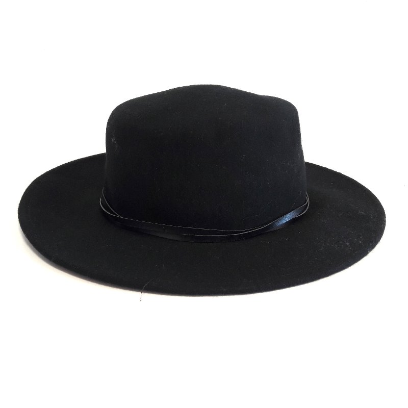 BERSHKA Czarny kapelusz ozdobny rzemyk (OS)