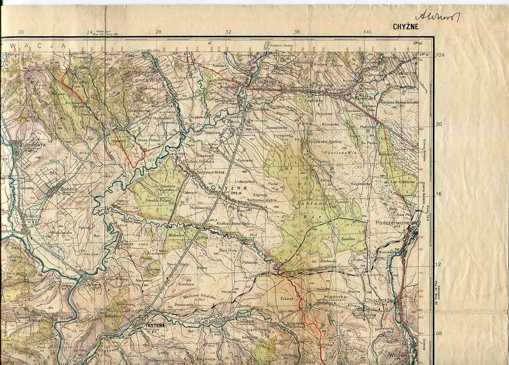 CHYŻNE  ::  mapa wojskowa : 1939 : NOWA GRANICA