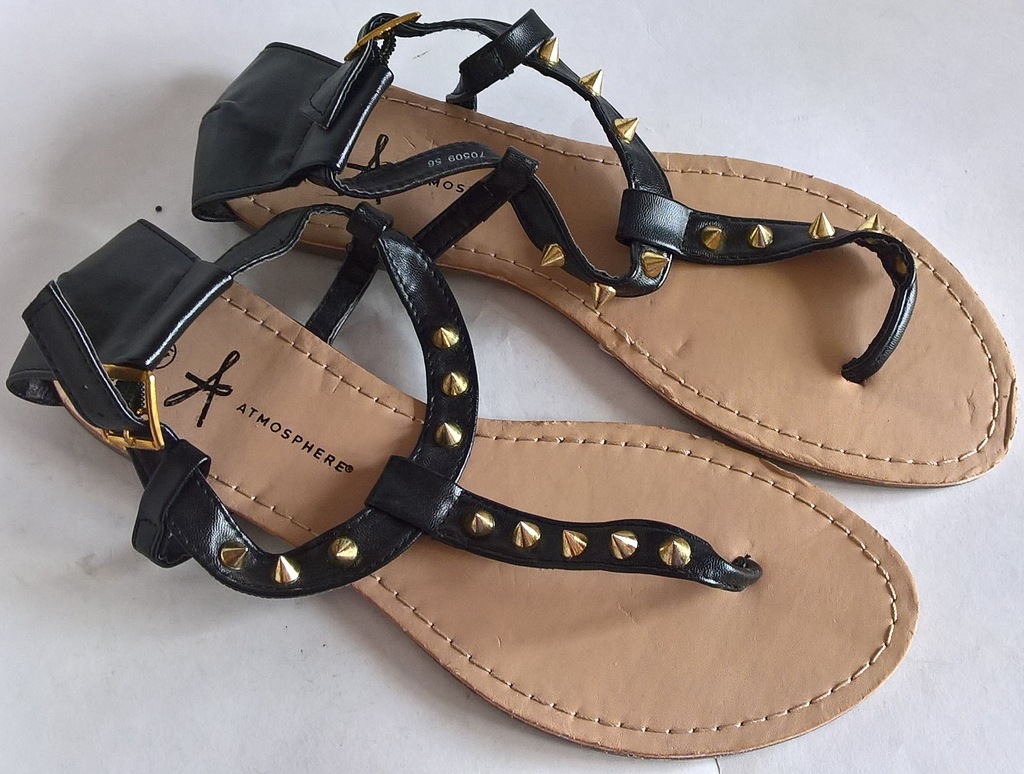 ATMOSPHERE sandały-japonki czarne+ćwieki 41