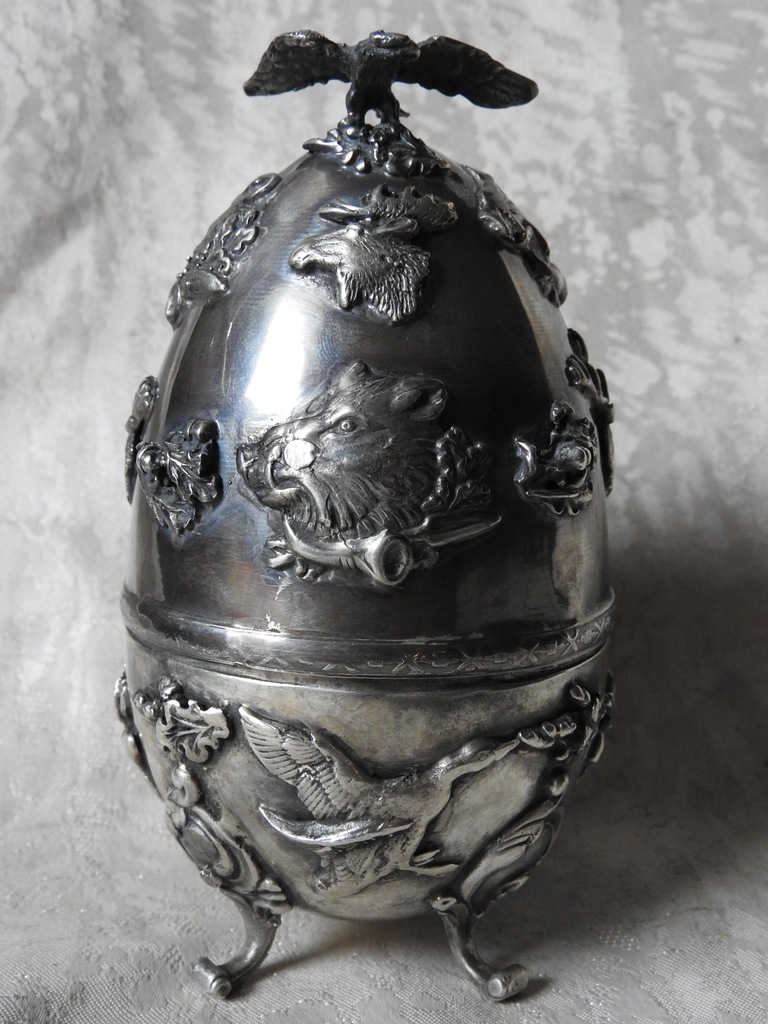 Srebrne jajo myśliwskie sarny srebro 84 Rosja 1872