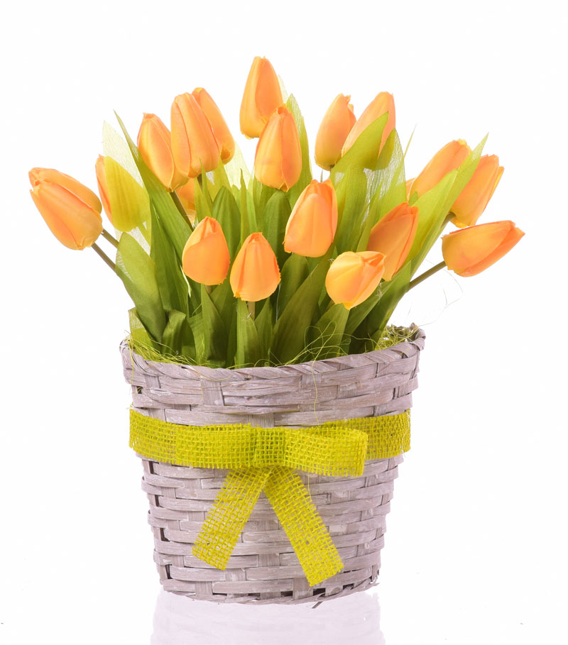 Tulipany w koszyku - żółte sztuczne kwiaty