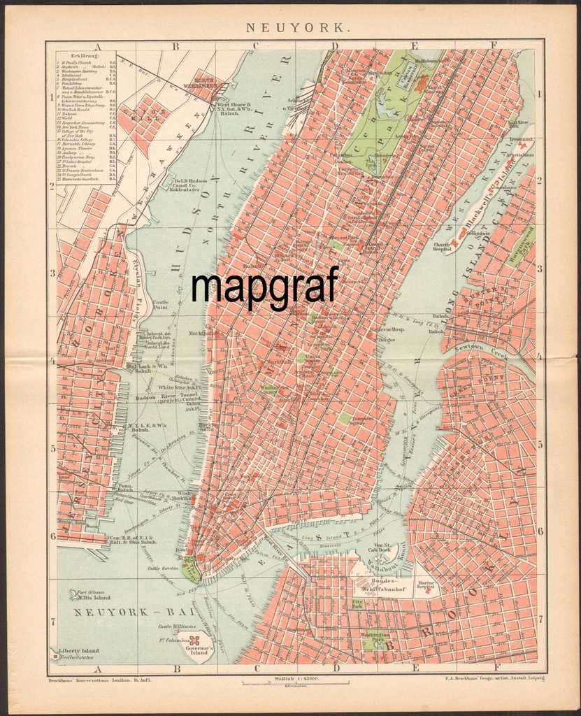 NOWY JORK stary plan miasta z 1895 roku