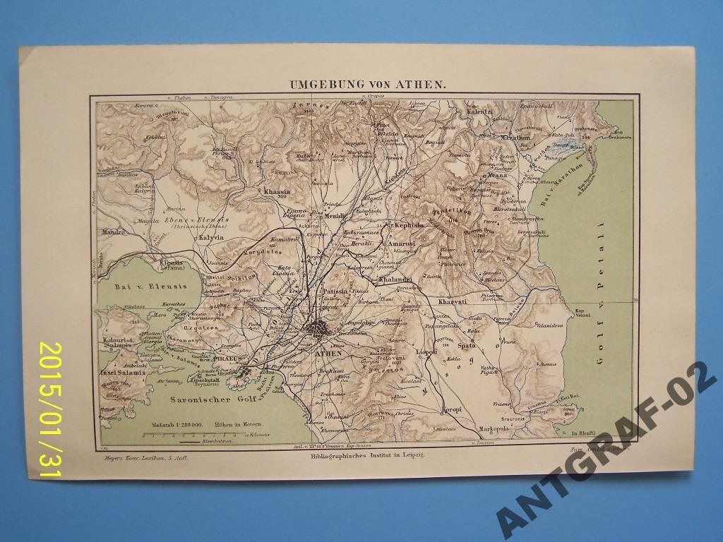 ATENY OKOLICE GRECJA stara mapa 1897 r.