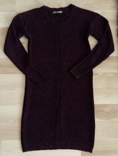 sweterkowa śliwkowa sukienka tunika S