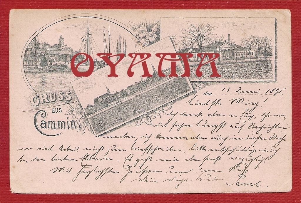 KAMIEŃ POMORSKI - obieg pocztowy 1895 rok