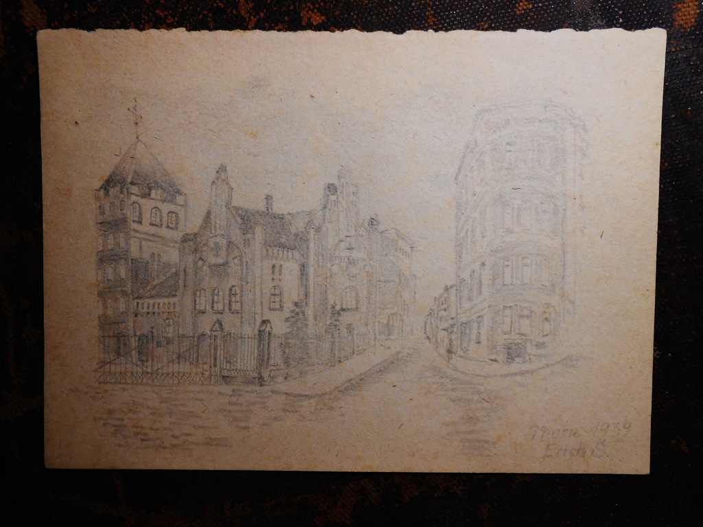 jakiś rydunek  grafika Toruń 1939 wykopki strych