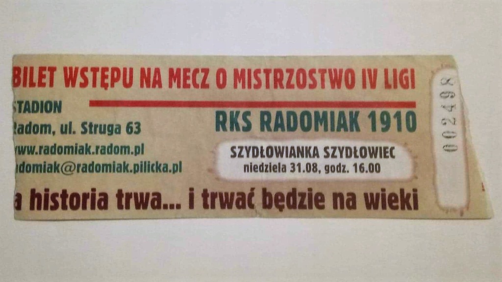 Bilet Radomiak Radom – Szydłowianka 31.08.2008