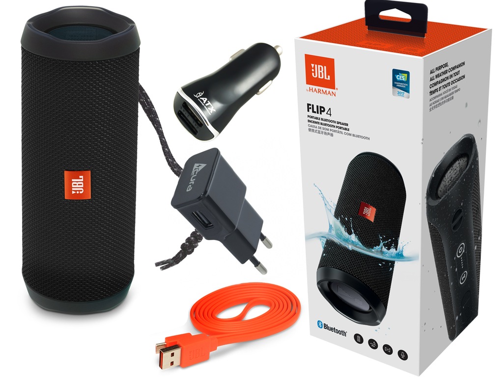 GŁOŚNIK BLUETOOTH JBL FLIP 4 + 2 ŁADOWARKI USB