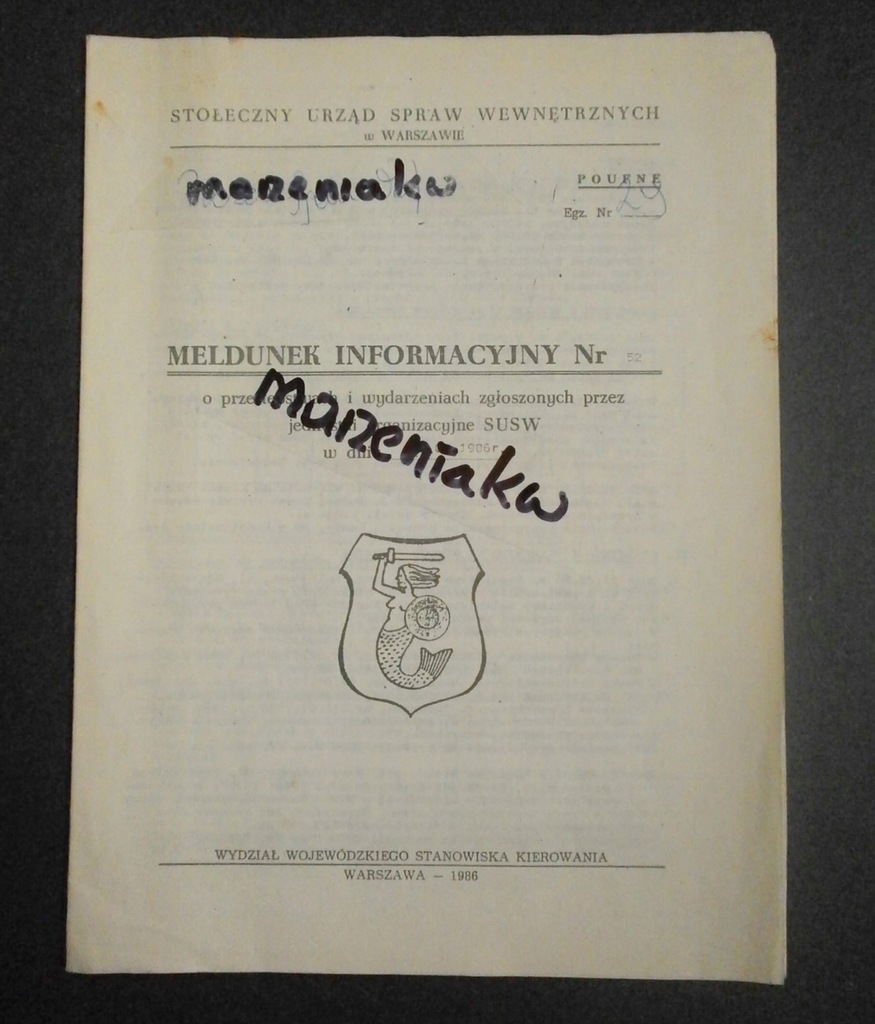 M O Biuletyn SUSW Meldunek sytuacyjny 1986 rok!.