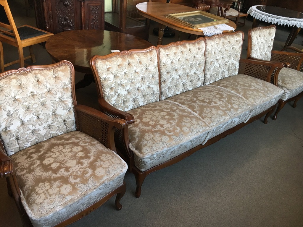 Sofa i dwa fotele z rafią ANTYKI Domański