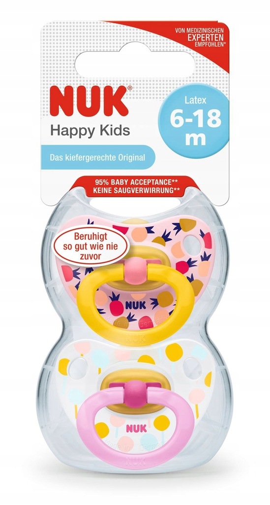 NUK Lateksowe smoczki Classic Happy Kids 6-18/2