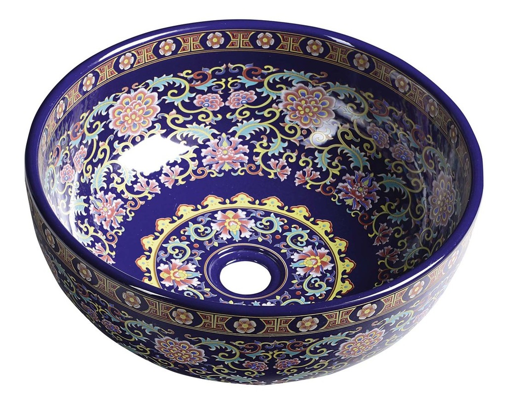 Umywalka nablatowa, śr. 40,5cm 15,5cm ręczne wzory