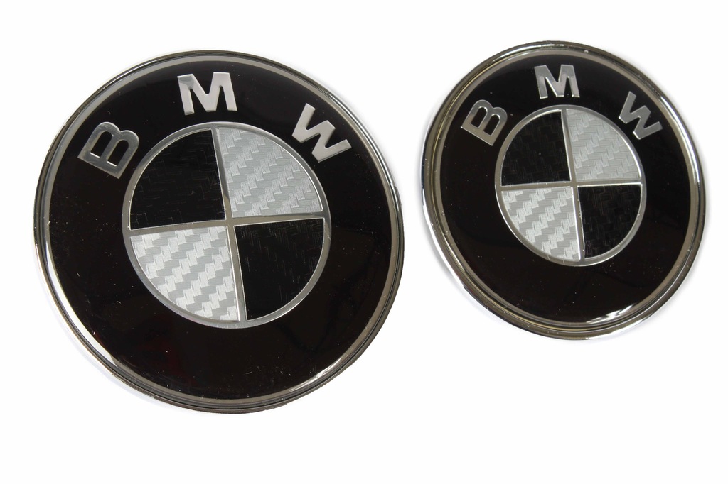BMW Znaczek przód tył czarny carbon 82mm 74mm E46