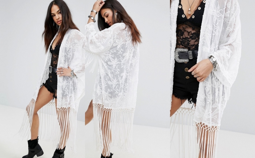 S6I101*MISSGUIDED BIAŁE KIMONO FRĘDZLE 42 XL J00