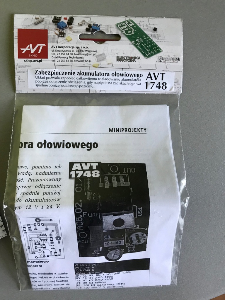 KIT AVT 1748 zabezpieczenie akumulatora ołowiowego 7356916599