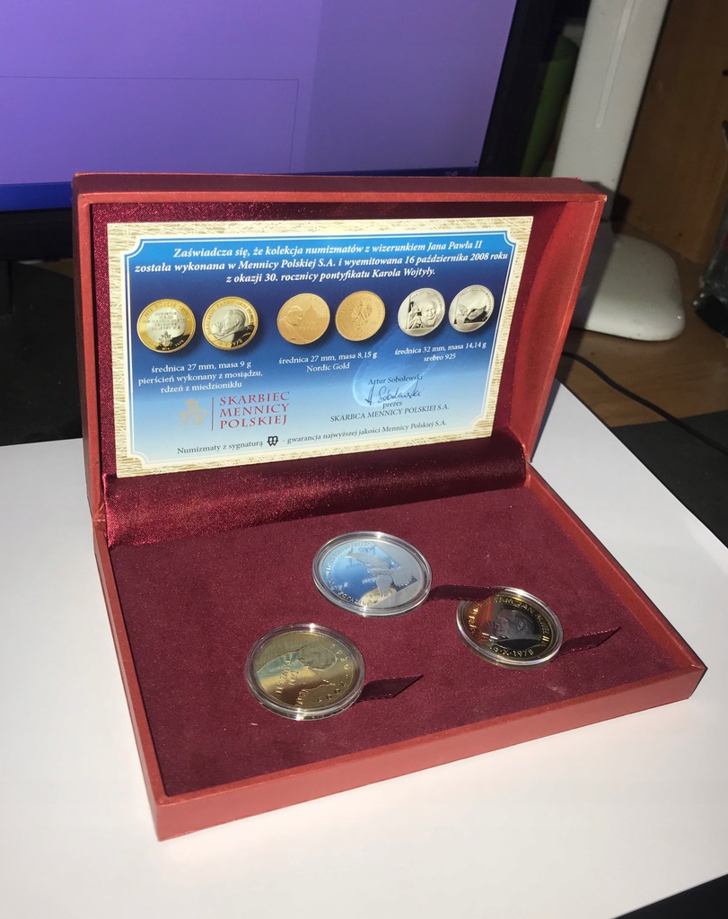 3 Monety z wiz. Jana Pawła II Mennica Polska 2008