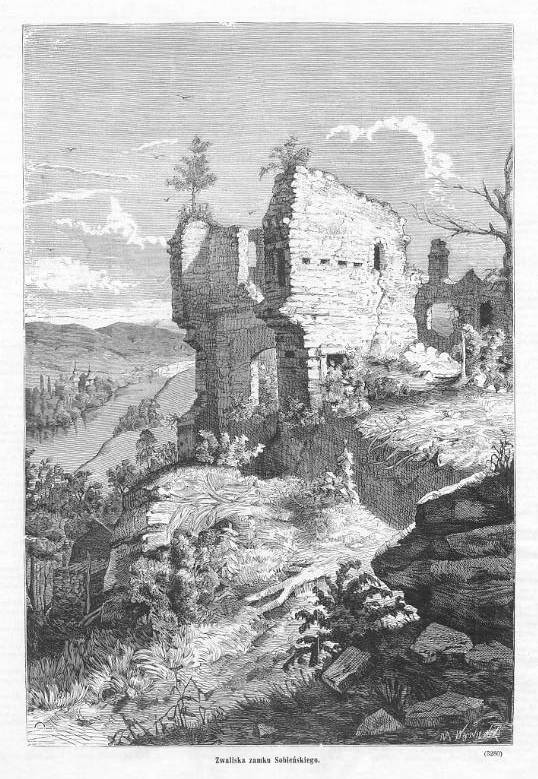 drzeworyt 1876 Manasterzec (Zamek Sobień) p. Lesko
