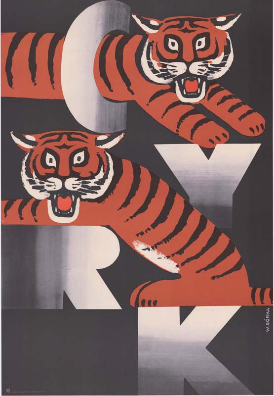 plakat cyrkowy Wiktor Górka 1973 Cyrk dwa tygrysy