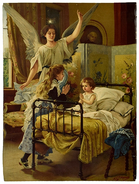 XIX w. obraz Anioł Stróż 42x31,5 cm