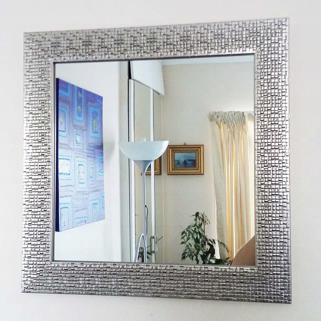 Lustro Na ścianę srebrne mozaika glamour kwadrat - 7347023593
