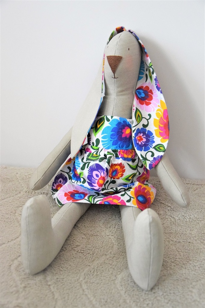 Maskotka, królik Tilda, wzór łowicki, handmade