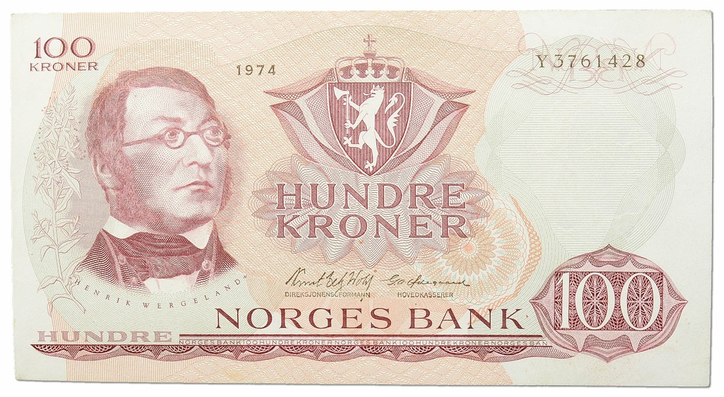 11.Norwegia, 100 Koron 1974 rzadki, P.38.g, St.3+