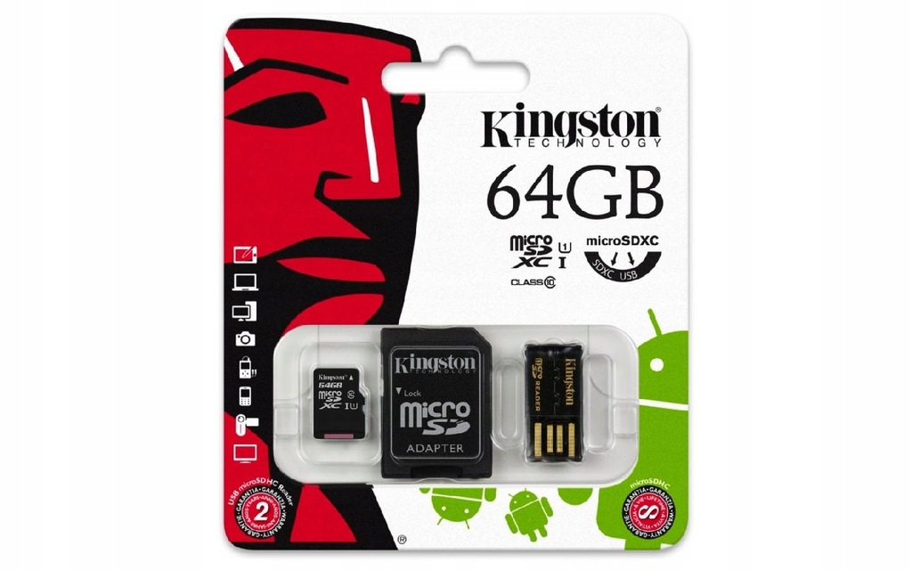 KINGSTON microSD 64GB + czytnik USB class 10