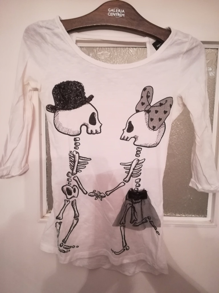 BERSHKA koszulka XS szkielety kościotrupy para