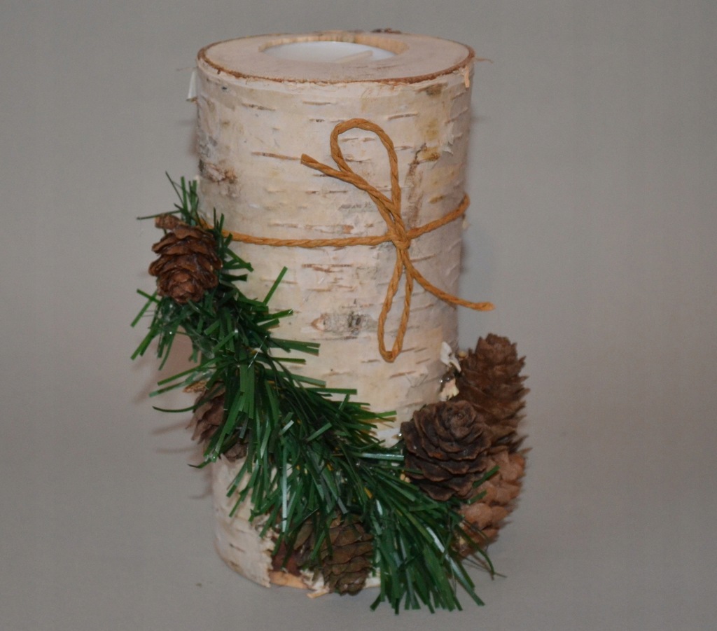 Drewniany stroik świecznik z brzozy ozdoby 14 cm