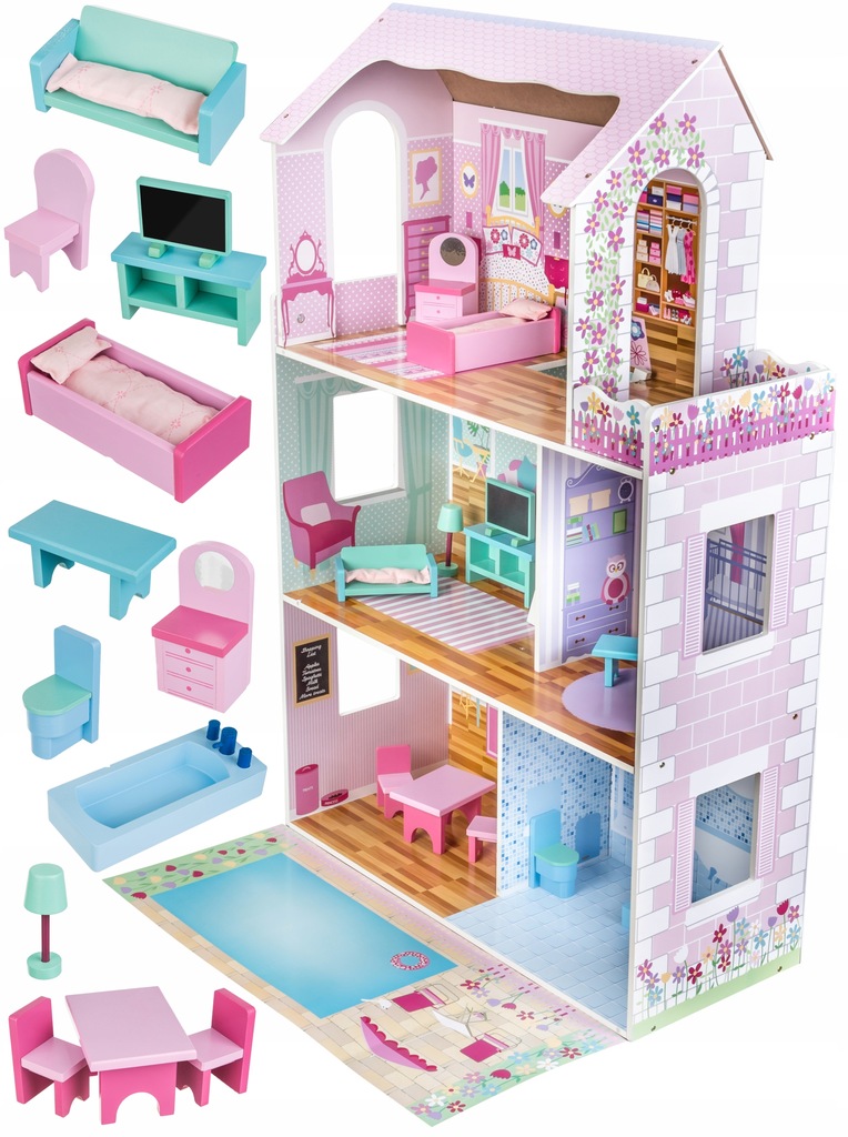 OGROMNY DREWNIANY DOMEK DLA LALEK barbie - XXL
