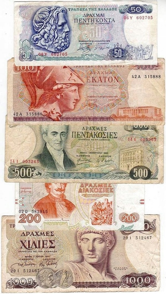 5 sztuk Grecja, 50 - 1000 Drachmez 1978 - 1996