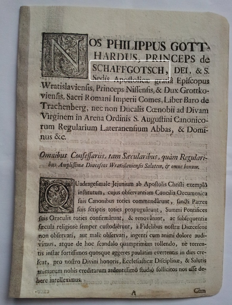 Wrocław 1749 Książę Mason Biskup Schaffgotsch