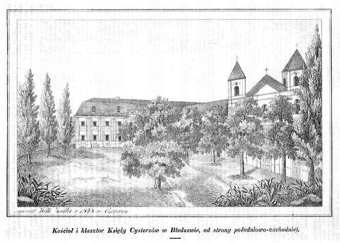 litografie 1843 Bledzew Kościół i klasztor Księży