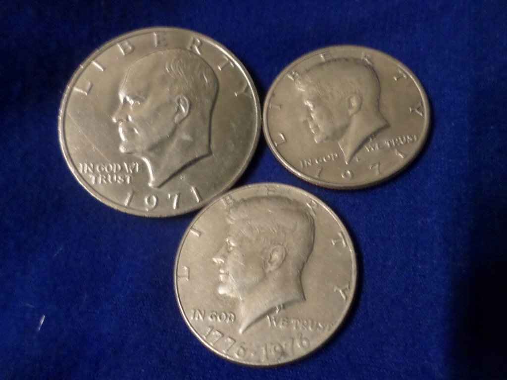 Zestaw 3 monet USA 1 dollar i 2 x half dollar