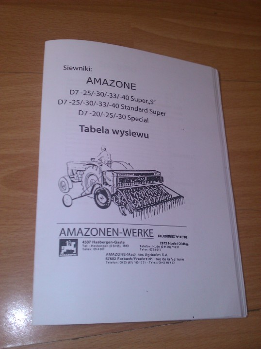TABELA WYSIEWU AMAZONE D7 STANDARD SUPER-S POLSKA
