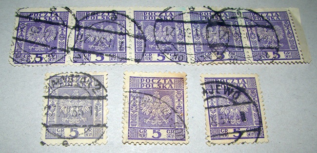 Znaczki Poczta Polska 5 gr 1921 Grajewo  8 szt