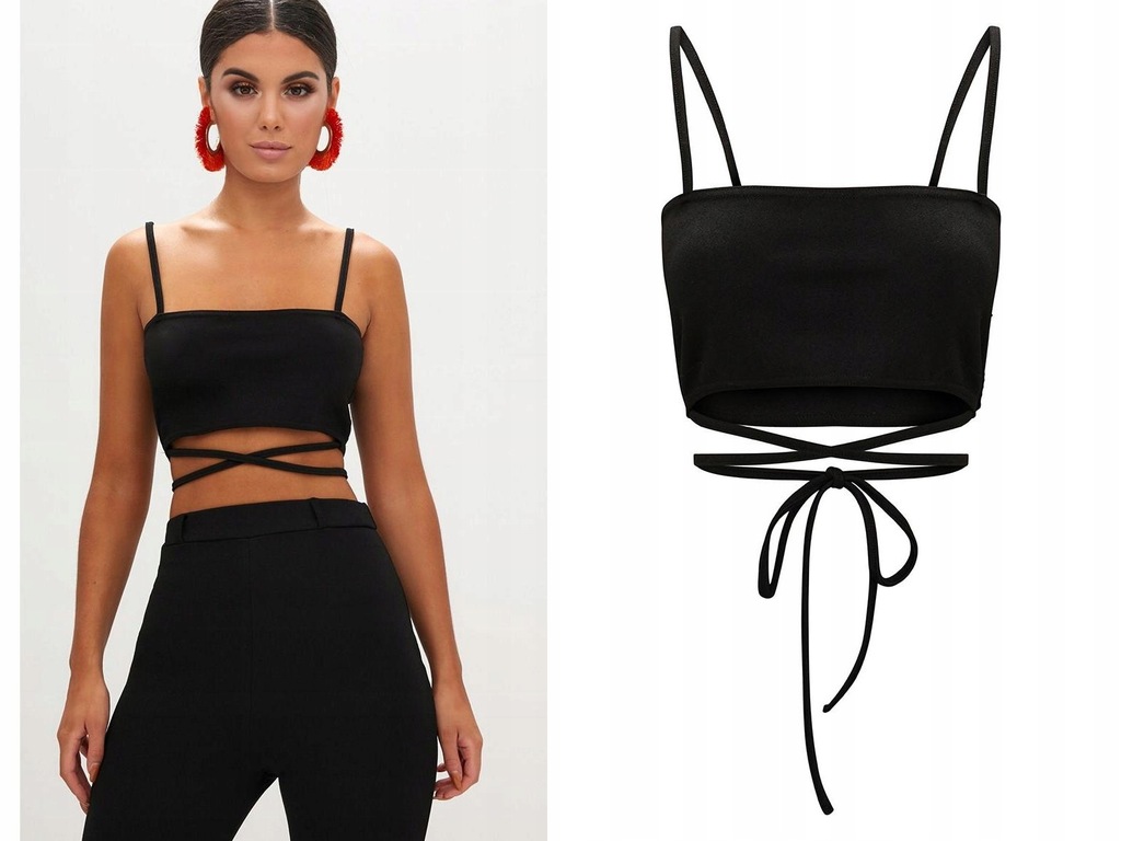 L020B08 PrettyLittleThing CZARNY TOP WIĄZANY 40