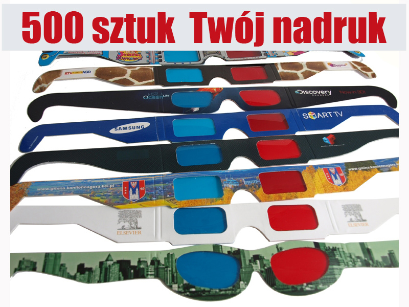 500 szt Okulary 3D z Twoim nadrukiem anaglify