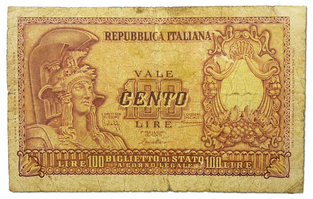 20.Włochy, 100 Lirów 1951, P.92.a, St.4+