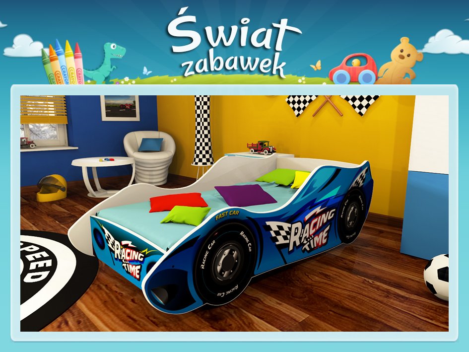 Łóżko SAMOCHÓD NIEBIESKI dla dziecka (MAŁY), AUTO